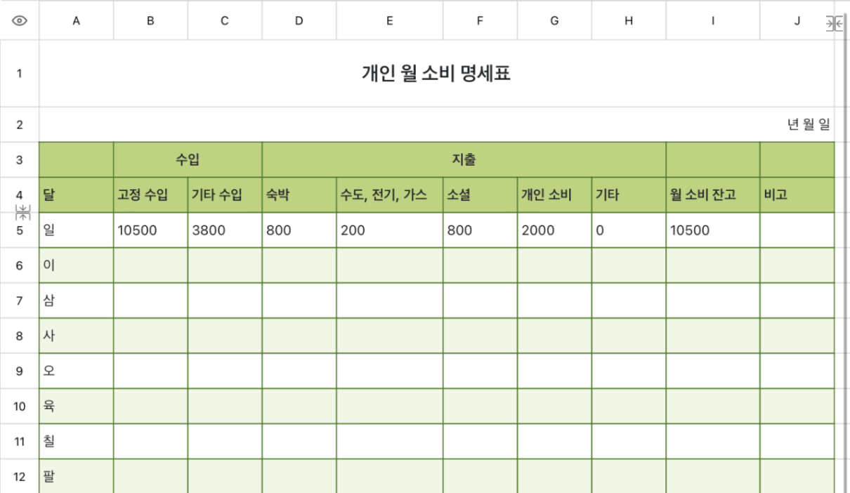개인 소비 명세표